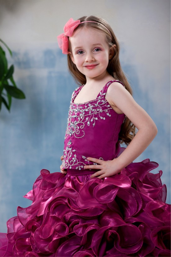 Ball Gown Tea Length Straps Beaded Flower Girl Dresses 2050012