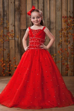 A-Line Beaded Spaghetti Strap Flower Girl Dresses 2050016