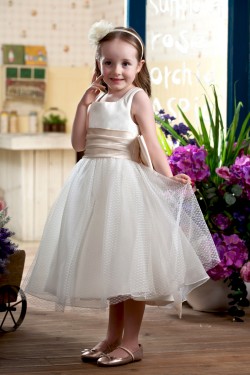 A-Line Tea-Length Straps Bowknot Flower Girl Dresses 2050018