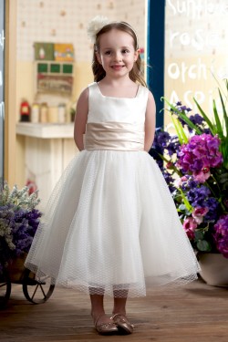 A-Line Tea-Length Straps Bowknot Flower Girl Dresses 2050018