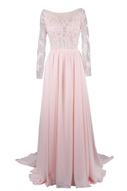 A-Line Bateau Long Sleeve Applique and Chiffon Backless Mother of the Bride Dresses M010003