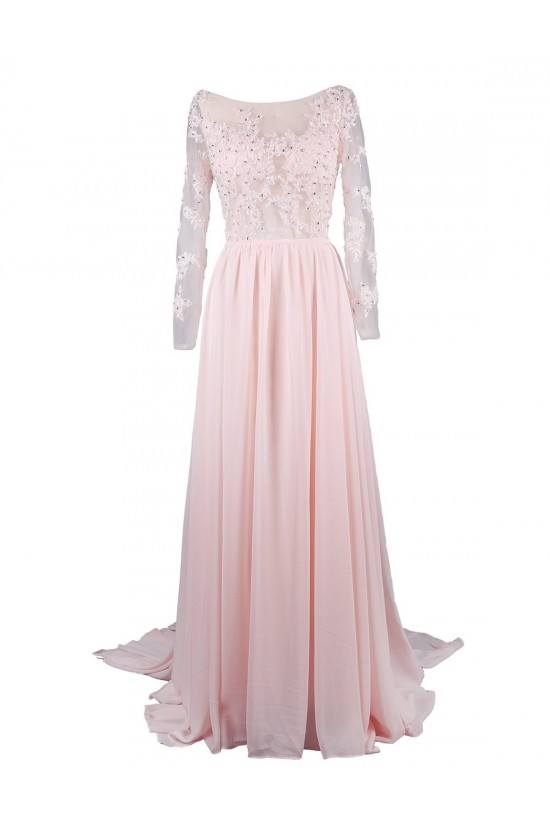 A-Line Bateau Long Sleeve Applique and Chiffon Backless Mother of the Bride Dresses M010003