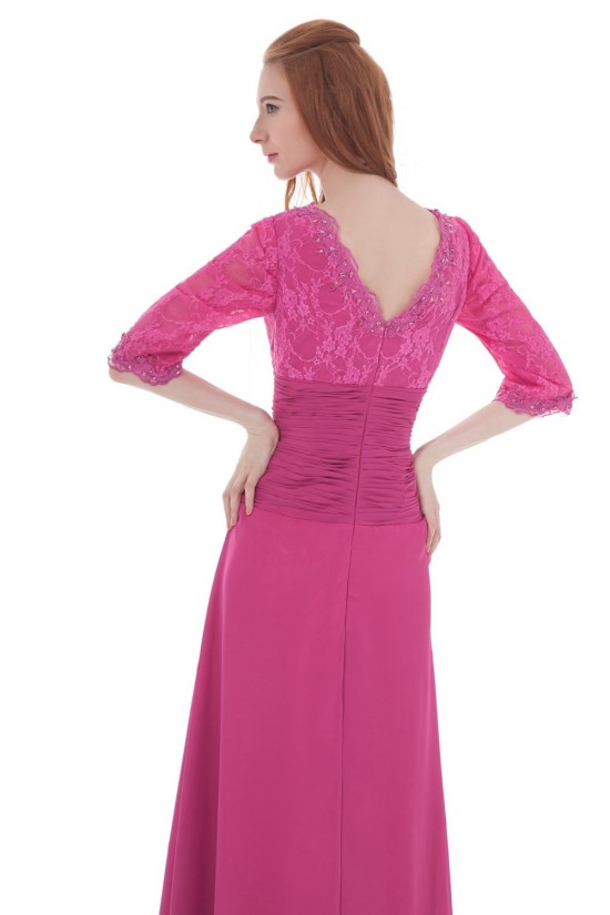 A-Line V-Neck Half Sleeve Beaded Lace and Chiffon Mother of the Bride Dresses M010006