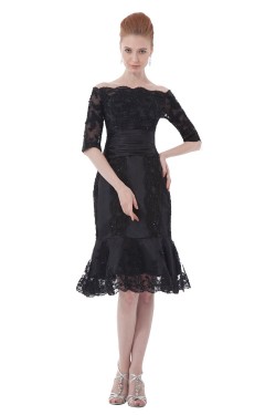 Mermaid Half Sleeve Off-the-Shoulder Beaded Applique Short Mother of the Bride Dresses M010007