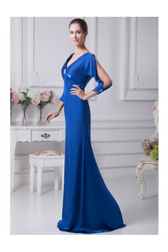 Trumpet/Mermaid V-Neck Long Blue Mother of the Bride Dresses M010010