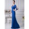 Trumpet/Mermaid V-Neck Long Blue Mother of the Bride Dresses M010010