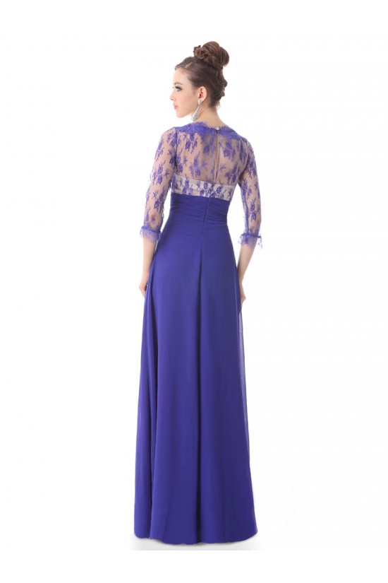 A-Line V-Neck 3/4 Sleeve Lace and Chiffon Mother of the Bride Dresses M010015