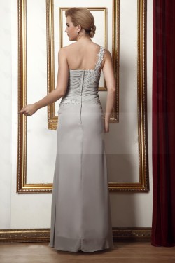 Elegant One-Shoulder Beaded Applique Long Chiffon Mother of the Bride Dresses with A Jacket M010016