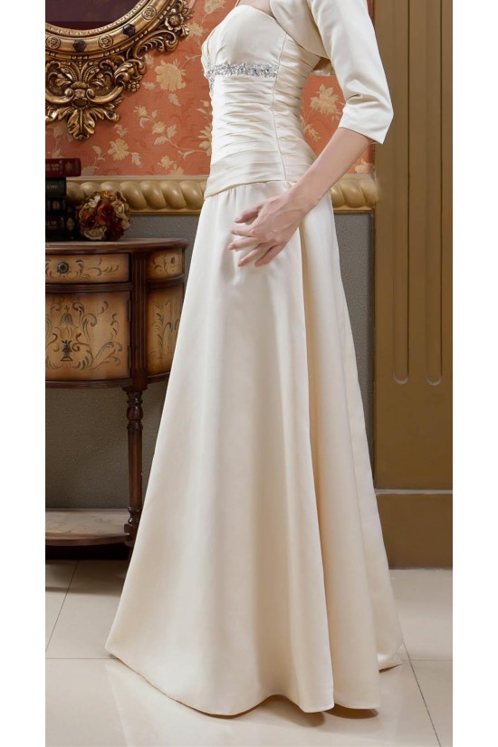 A-Line Strapless Beaded Long Mother of the Bride Dresses with A Jacket M010020