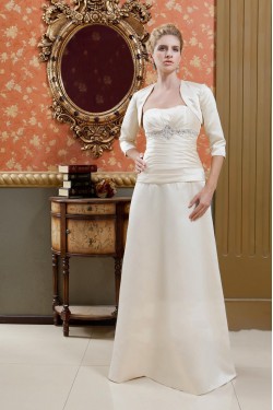 A-Line Strapless Beaded Long Mother of the Bride Dresses with A Jacket M010020