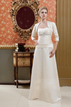 A-Line Strapless Beaded Long Mother of the Bride Dresses with A Jacket M010020