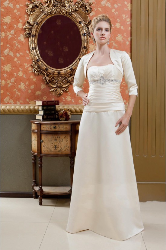 A-Line Strapless Beaded Long Mother of the Bride Dresses with A Jacket M010020