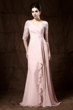 Sheath/Column Half Sleeve Beaded Long Chiffon Mother of the Bride Dresses M010023