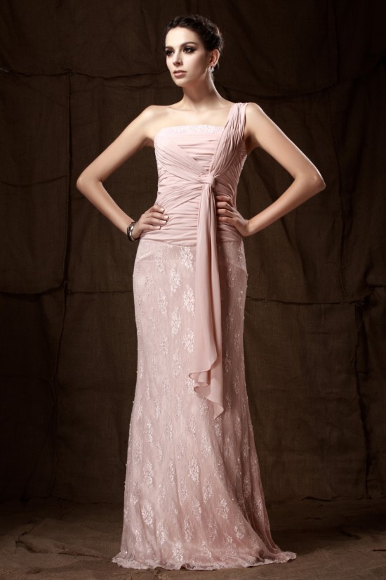 Sheath One-Shoulder Beaded Chiffon and Lace Mother of the Bride Dresses M010024