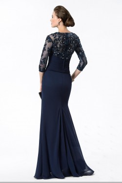 Elegant Trumpet/Mermaid Beaded Applique 3/4 Sleeve Long Chiffon Mother of the Bride Dresses M010028