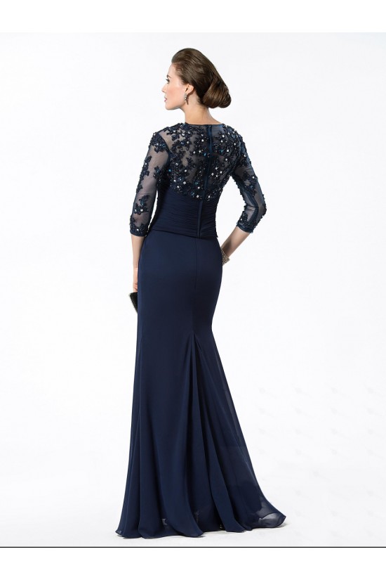 Elegant Trumpet/Mermaid Beaded Applique 3/4 Sleeve Long Chiffon Mother of the Bride Dresses M010028