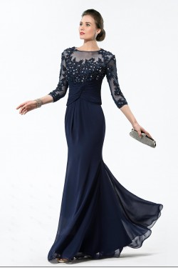 Elegant Trumpet/Mermaid Beaded Applique 3/4 Sleeve Long Chiffon Mother of the Bride Dresses M010028