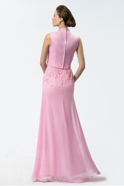 Trumpet/Mermaid Beaded High Neck Long Pink Chiffon Mother of the Bride Dresses M010029