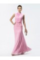 Trumpet/Mermaid Beaded High Neck Long Pink Chiffon Mother of the Bride Dresses M010029