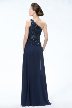 Elegant One-Shoulder Long Navy Blue Mother of the Bride Dresses M010030