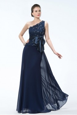 Elegant One-Shoulder Long Navy Blue Mother of the Bride Dresses M010030