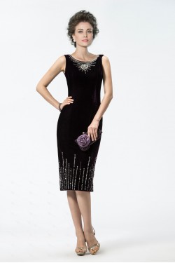 Sheath Knee-Length Beaded Mother of the Bride Dresses M010031
