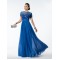 A-Line Jewel Short Sleeve Beaded Long Blue Chiffon Mother of the Bride Dresses M010032