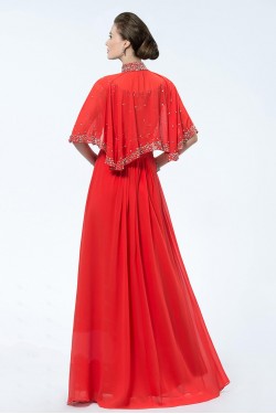 A-Line Beaded Long Red Chiffon Mother of the Bride Dresses M010033