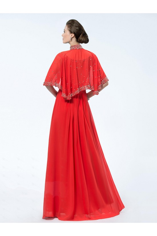 A-Line Beaded Long Red Chiffon Mother of the Bride Dresses M010033