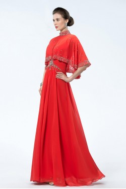 A-Line Beaded Long Red Chiffon Mother of the Bride Dresses M010033