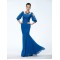 Trumpet/Mermaid 3/4 Sleeve Lace Applique and Chiffon Long Blue Mother of the Bride Dresses M010034