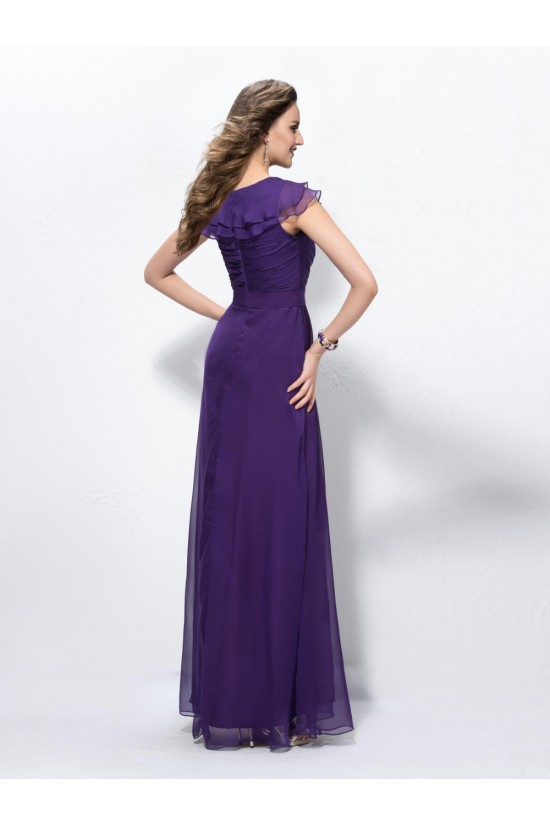 A-Line Long Purple Chiffon Mother of the Bride Dresses M010035