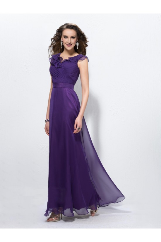 A-Line Long Purple Chiffon Mother of the Bride Dresses M010035
