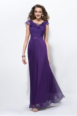 A-Line Long Purple Chiffon Mother of the Bride Dresses M010035
