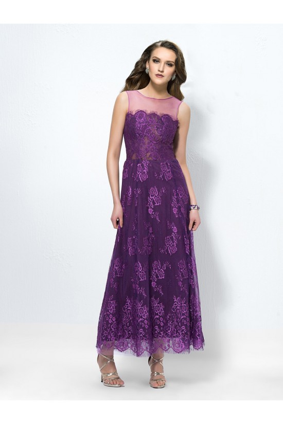 A-Line Long Purple Lace Low V-Back Mother of the Bride Dresses M010036