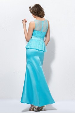 Trumpet/Mermaid Lace and Satin Long Blue Mother of the Bride Dresses M010039