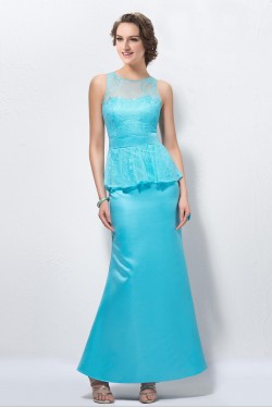 Trumpet/Mermaid Lace and Satin Long Blue Mother of the Bride Dresses M010039