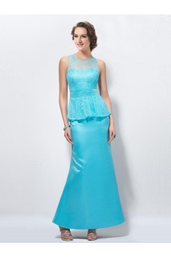 Trumpet/Mermaid Lace and Satin Long Blue Mother of the Bride Dresses M010039