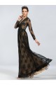 A-Line V-Neck Long Sleeve Beaded Black Lace Mother of the Bride Dresses M010044