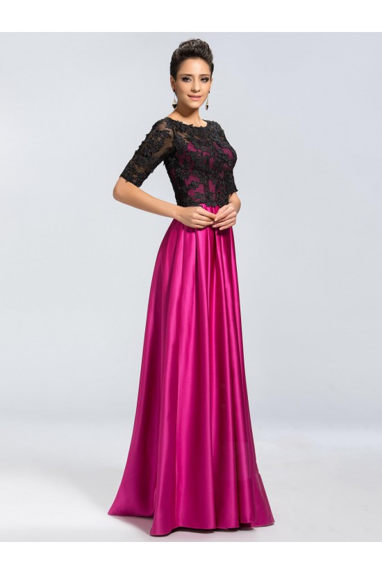 A-Line Half Sleeve Lace and Satin Mother of the Bride Dresses M010045