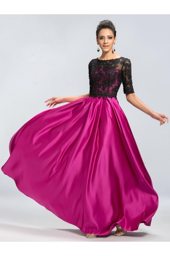 A-Line Half Sleeve Lace and Satin Mother of the Bride Dresses M010045