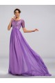 A-Line Beaded Short Sleeve Long Chiffon Mother of the Bride Dresses M010046