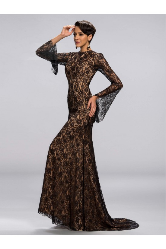 Trumpet/Mermaid Jewel Long Sleeve Black Lace Mother of the Bride Dresses M010048 Trumpet/Mermaid Jewel Long Sleeve Black Lace Mother of the Bride Dresses M010048