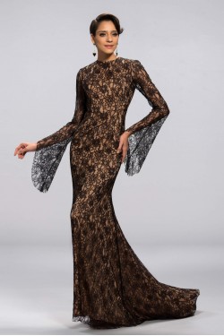 Trumpet/Mermaid Jewel Long Sleeve Black Lace Mother of the Bride Dresses M010048