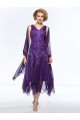 A-Line Beaded V-Neck Short Purple Embroidery Mother of the Bride Dresses M010051