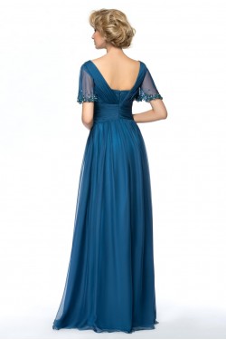 A-Line Beaded Short Sleeve Chiffon Mother of the Bride Dresses M010053