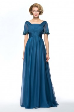 A-Line Beaded Short Sleeve Chiffon Mother of the Bride Dresses M010053