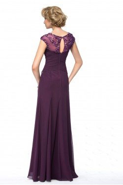 Elegant Sheath Cap-Sleeve Long Chiffon Beaded Mother of the Bride Dresses M010055