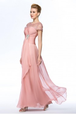 Sheath Short Sleeve Long Chiffon Mother of the Bride Dresses M010057