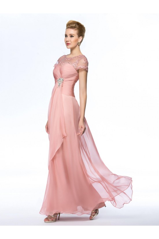 Sheath Short Sleeve Long Chiffon Mother of the Bride Dresses M010057